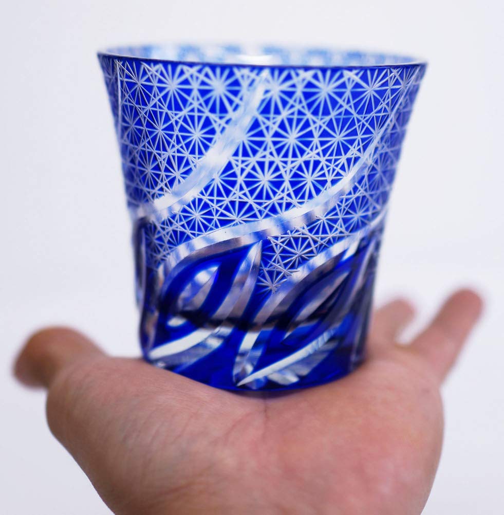 Стеклянный стакан Ase Shinzo Shoten Kiriko Rocks Glass Tokimeki, 250 мл, синий 9085BU