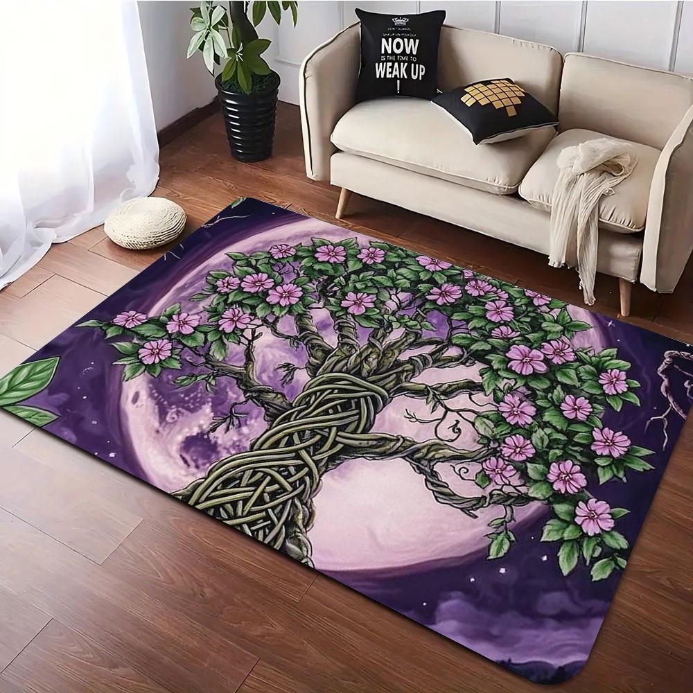 Mystical Tree of Life Print Area Rug Washable Floor Mat for Living Room Bedroom Patio Meditation Room Boho Themed Home Decor