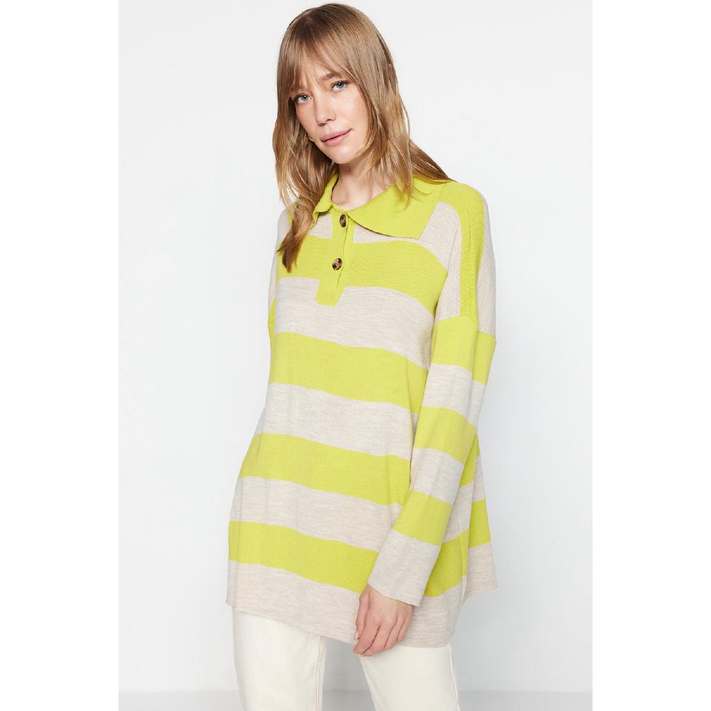 Черный полосатый трикотаж с воротником-поло Tctaw23kz00039