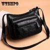 Women's Versatile Black Bag Large Capacity Mother's Bag Multi-layer Soft Leather Single-shoulder Bag Messenger Bag