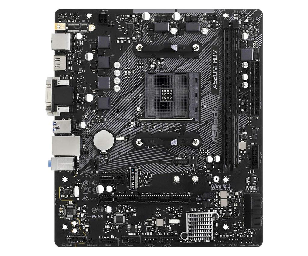 Asrock AMD Ryzen Series Compatible Micro ATX Motherboard with A520 Chipset Authorized Distributor 3000/4000 (Soket AM4) [Domestic Product] A520M-HDV