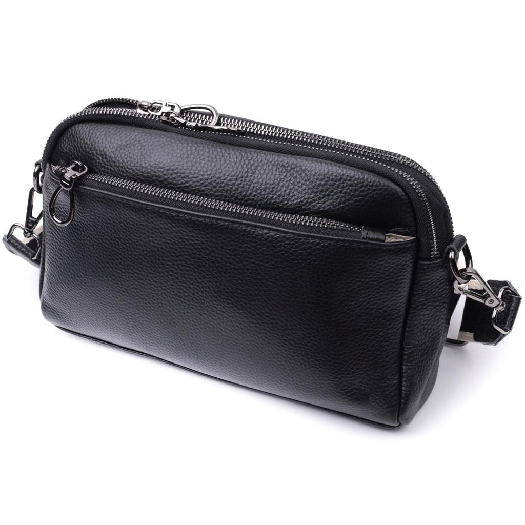 Rectangular Women's Bag with Pockets Made of Genuine Leather Vintage 22597 Black