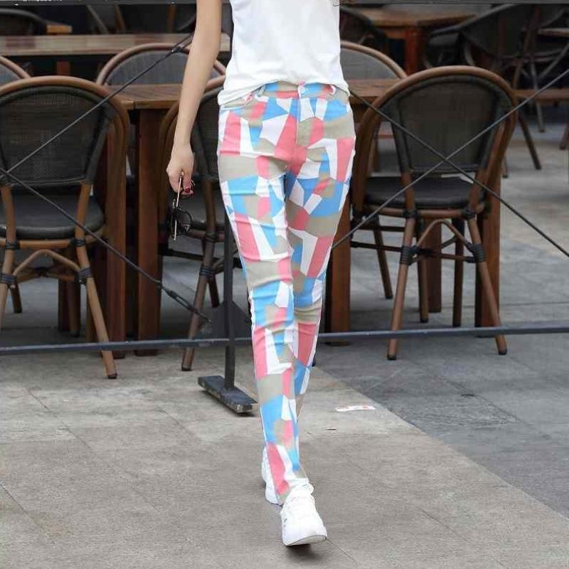 Outer Wear Color Viscose Fiber Leggings Stretch Printed Tapered Straight-Leg Pants