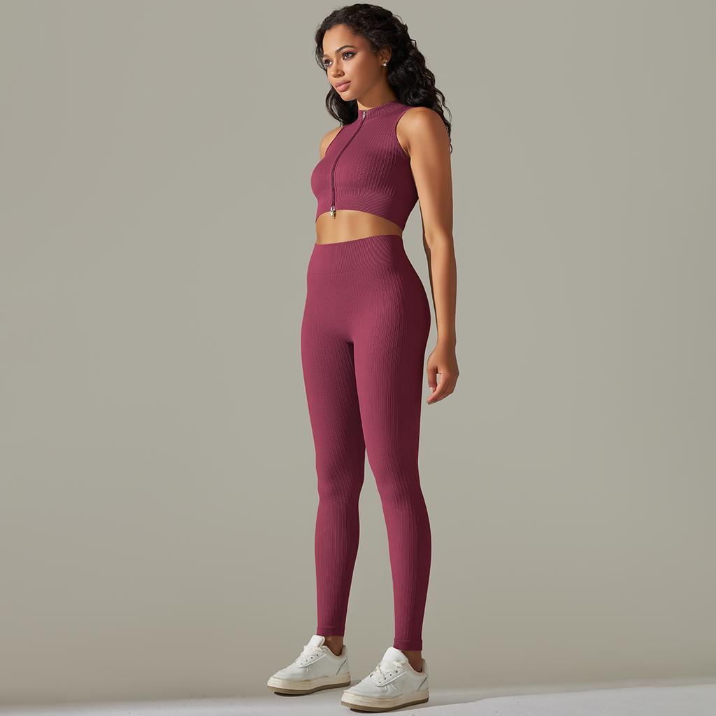 Nessaj Бесшовный жилет на молнии, спортивная одежда, женский комплект для йоги, леггинсы для тренажерного зала, пуш-ап, женская одежда для фитнеса, тренировочная одежда