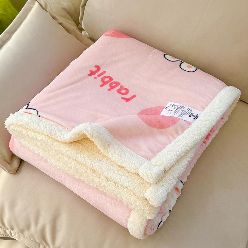 Autumn/Winter Double-Layer Milk Velvet Blanket Cartoon Printed Thick Warm Office Nap Blankets Lamb Cashmere Leisure Sofa Cover