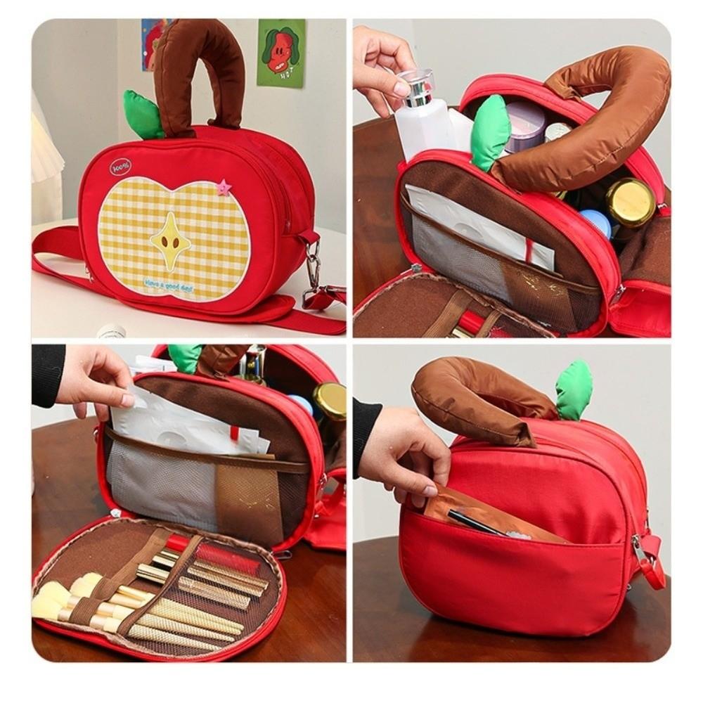 Handle Fruit Plaid Makeup Bag Storage Travel Cosmetic Container  Data Cable Storage