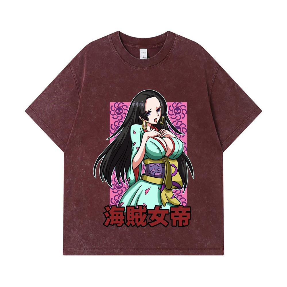 275 GSM Washed T-shirts 100% Cotton One Piece V68 Boa Waifu Print Unisex Heavy Cotton T Shirt