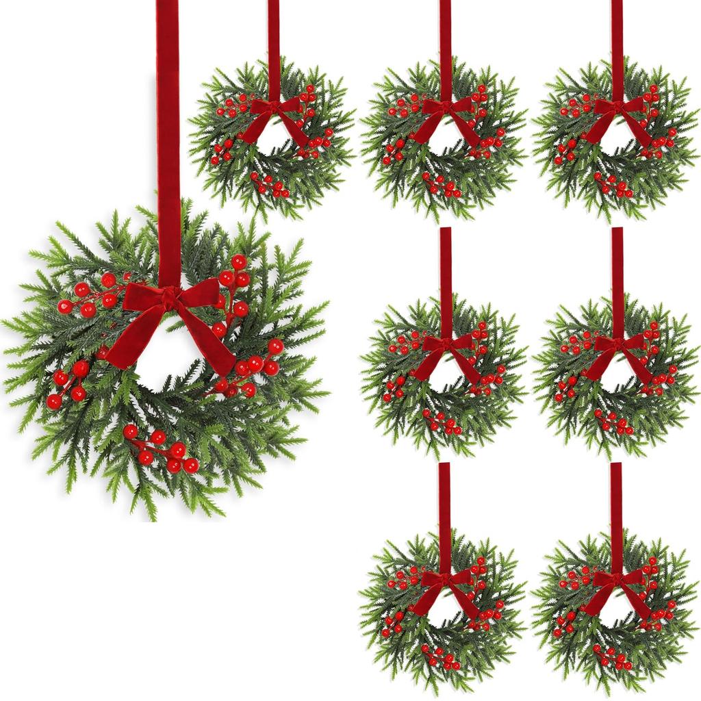 Рождественский венок для шкафов, кухни, 11 дюймов, подвесной маленький рождественский венок с красными бантами, кедровый бра
