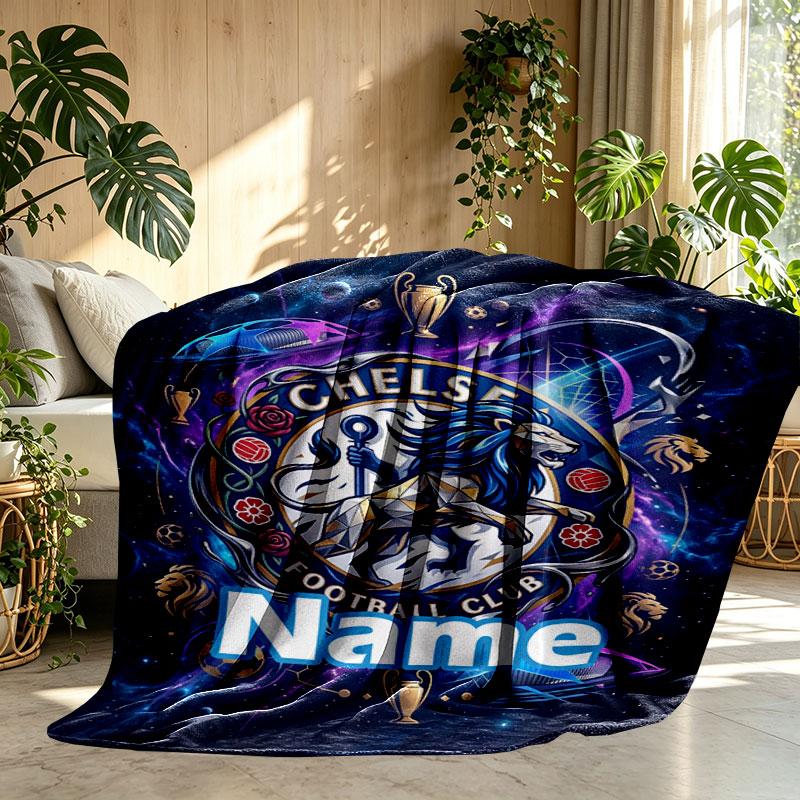 Custom Name Personalized Chelsea Football Club Print Blanket, Home Decor, Bedroom, Sofa, Camping, Couch, Gifts for Birthday Christmas