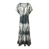 Women Summer Dress V-Neck Short Sleeve Side Slit Design Maxi Dress Tie Dye Print