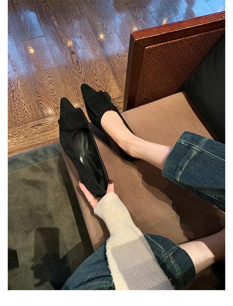 Sheepskin Version~ Square Buckle Leather Leopard Print Shoes Flat Mary Jane Shoes Women's Shallow Mouth Single Shoes Soft Sole Pointed Shoes Ladyshoes