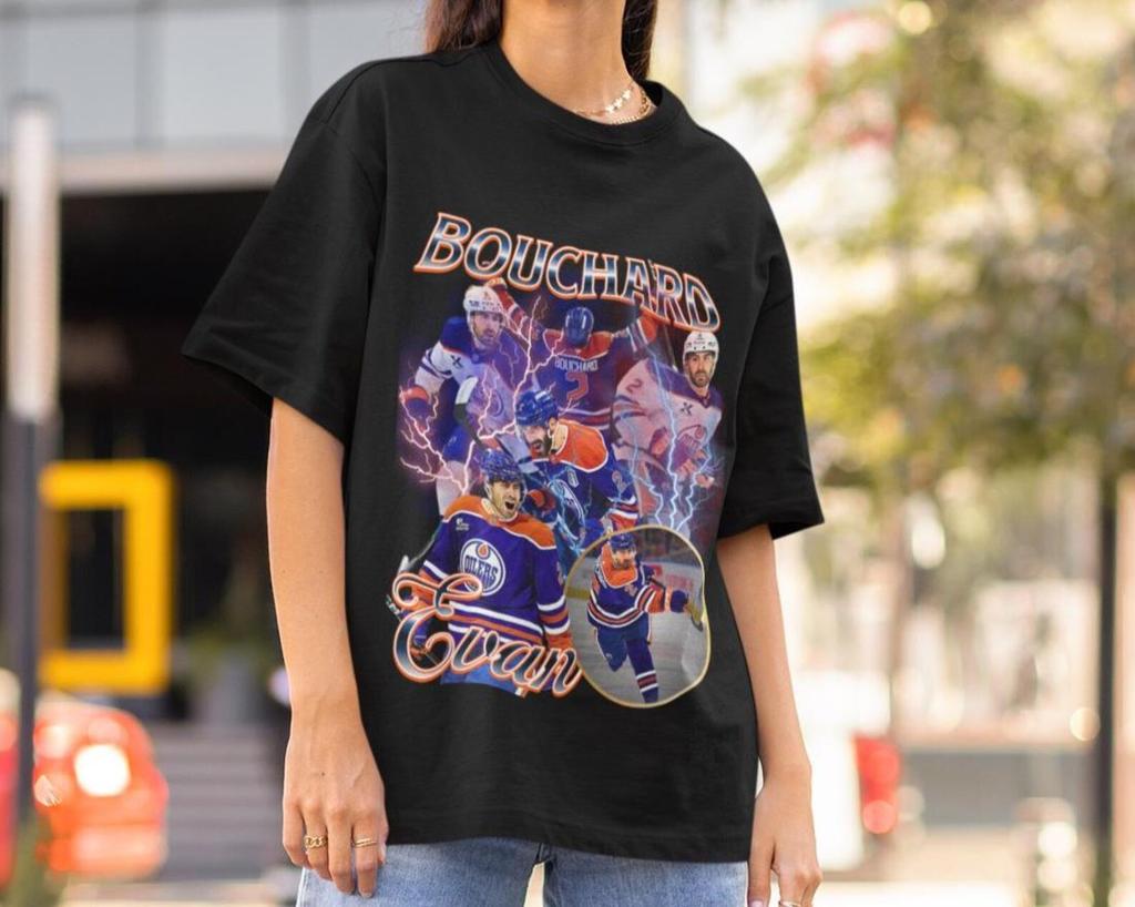 Evan Bouchard Shirt Vintage 90s Edmonton Oilers Fan NHL Hockey Design Retro Bootleg Gift Classic Graphic Tee Unisex T-Shirt Limited Edition