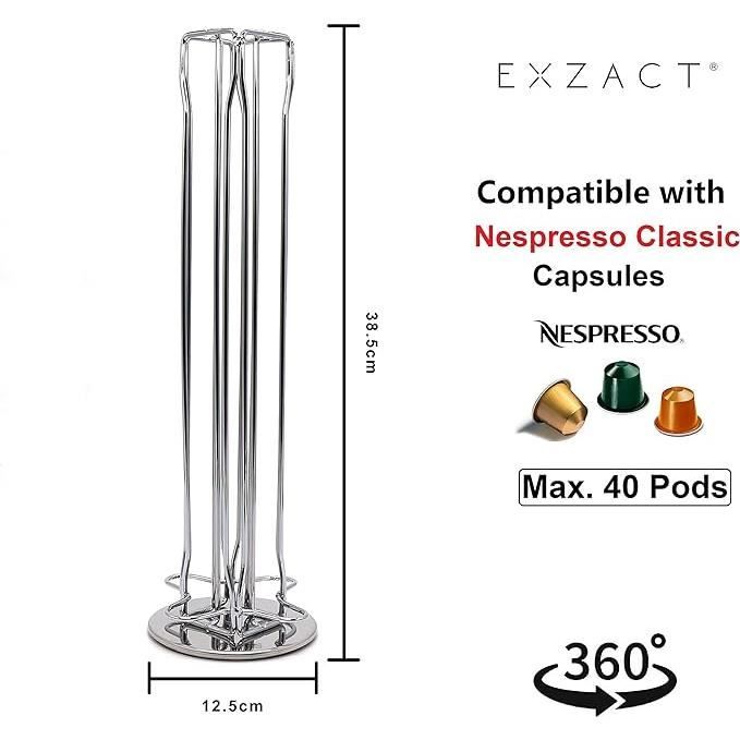 EXZACT Porte-Capsules de Café Compatible avec Nespresso (40 x capsules) - Support Rotatif - Argenté