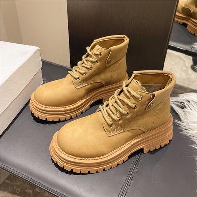 Ботинки мартинс 2025 осень и зима новые на толстой подошве с внутренней платформой короткие ботинки для женщин осень и зима ретро одинарные ботинки ревень бу