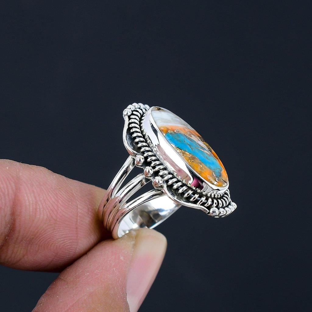 Spiny Oyster Turquoise Gemstone Handmade Solid 925 Sterling Silver Ring Gift For Her Jewelry