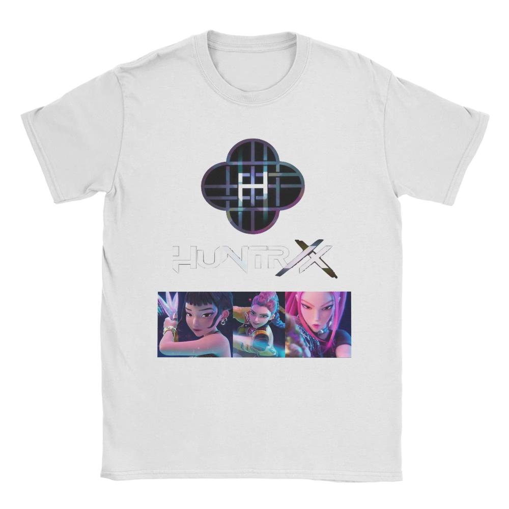 K-POP Охотники на демонов Футболка Пляжная Huntrix с названием логотипа Футболки Харадзюку Мужская Хлопковая Одежда Большого Размера Женские Топы с Коротким Рукавом