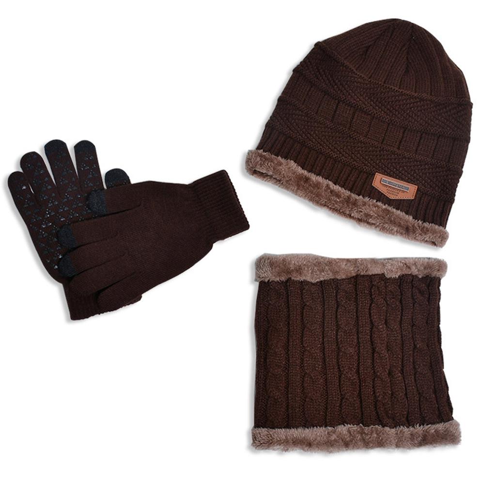 New Winter Men Simple And Stylish Knitted Hat Scarf And Gloves Winter Solid Warm Knitted Set Winter Warm Gifts For Male