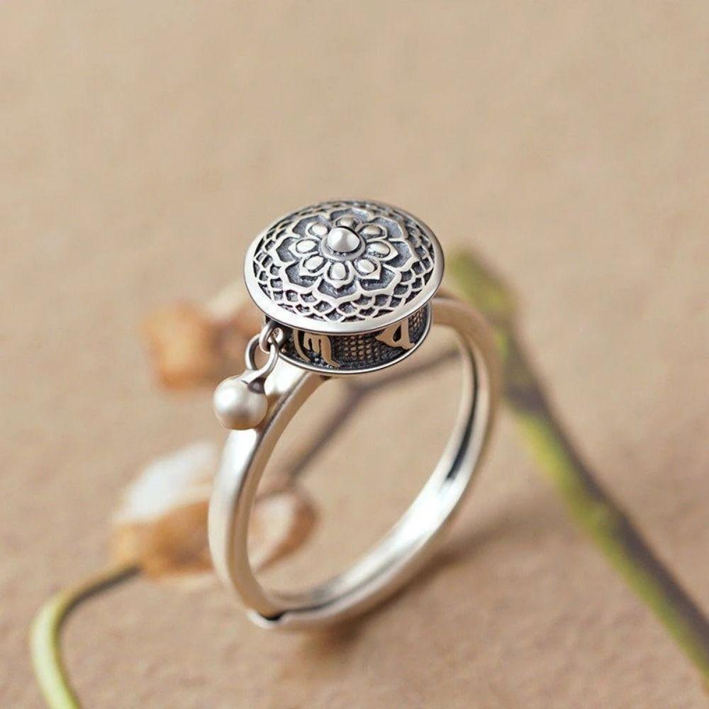 Rotatable Spinner Ring Open Fortune Wealth Ring Retro Traditional Fidget Jewelry Gift