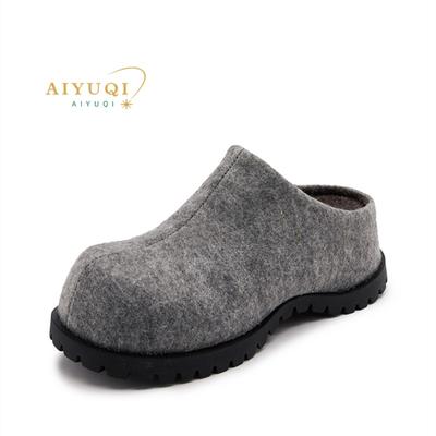 Женские тапочки Осенние тапочки с круглым носком из фланели с закрытым носком Женские тапочки Ретро тапочки на платформе Женские