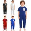 Unisex Kids Adaptive Clothing Round Neck Short Sleeve Back Invisible Zipper Contrast Color Jumpsuit