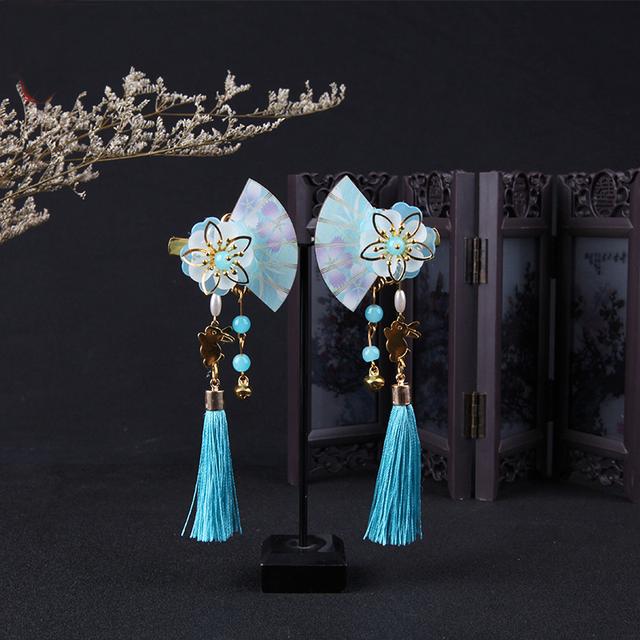 Genshin Impact Raiden Shogun в японском стиле, заколка для волос с кисточками и бусинами, кимоно ручной работы, Cos, цветок, веерообразная заколка для волос, реквизит, аксессуары