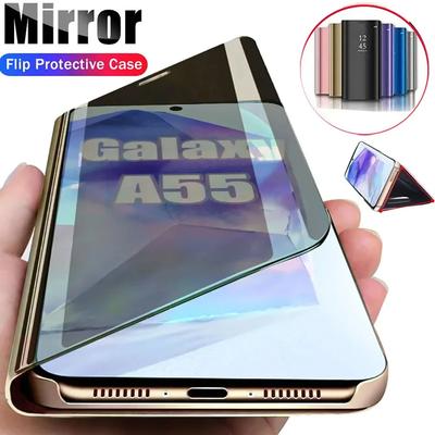 Чехол-книжка с зеркалом для Samsung Galaxy A55 A16 A56 A36 A26 A35 A15 A25 5G Чехлы-подставки для Samsung A54 A34 A14 A73 A53 A33 A13 Крышка