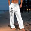 Men's Casual Loose And Comfortable Casual Pants Cotton Linen Printed Drawstring Trousers