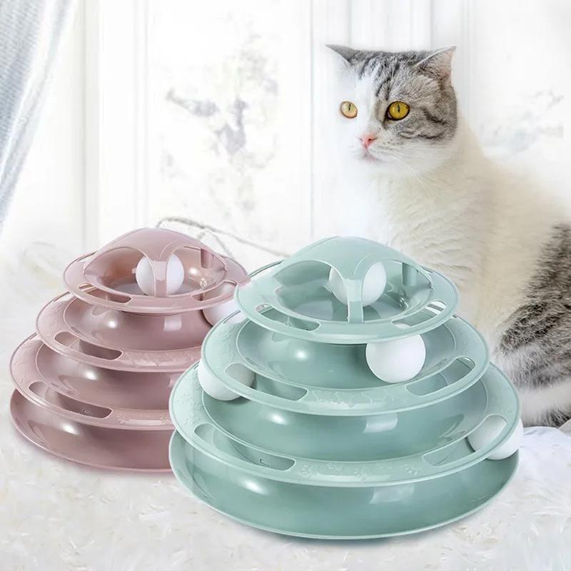 Игрушки для котят с башней, 4 уровня, поворотные игрушки для кошек, мяч для кошачьего неваляшки, интерактивная игра для обучения интеллектуальных способностей, товары для кошек