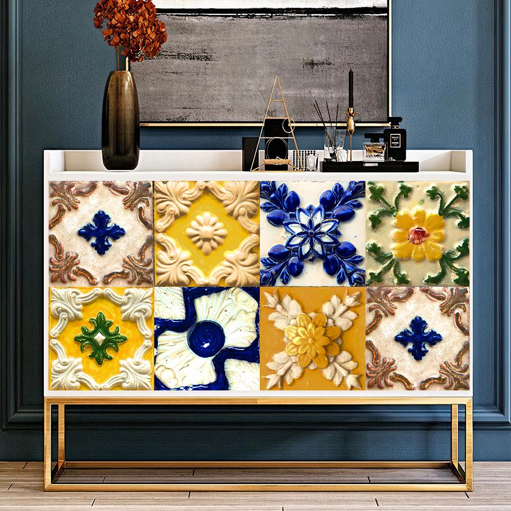 10pcs Flat Rustic Retro Tiles Wall Sticker Kitchen Backsplash Wardrobe Bathroom Glass Waterproof Self-adhesive Art Wallpaper