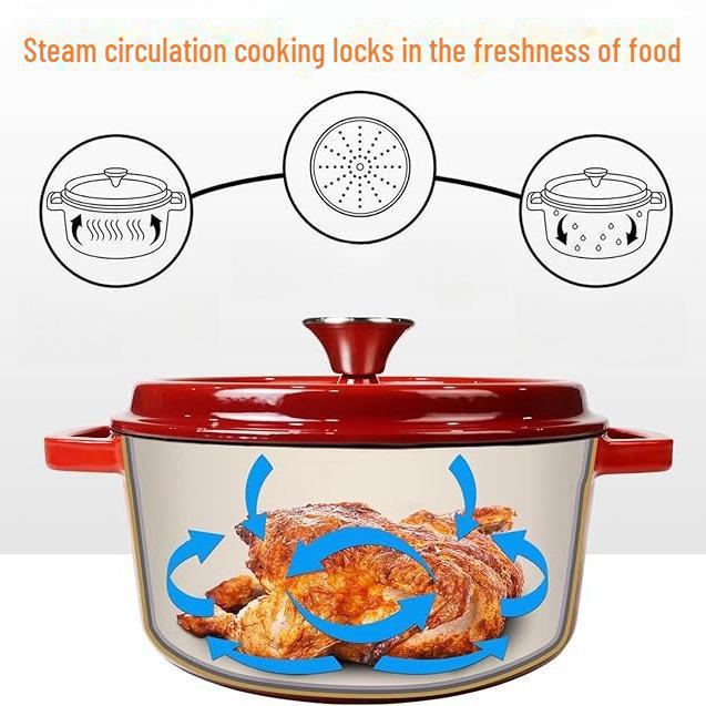 Чугунная эмалированная кастрюля премиум-класса: Кастрюли для тушения, запеканки и супа без покрытия, многофункциональная посуда с антипригарным покрытием.