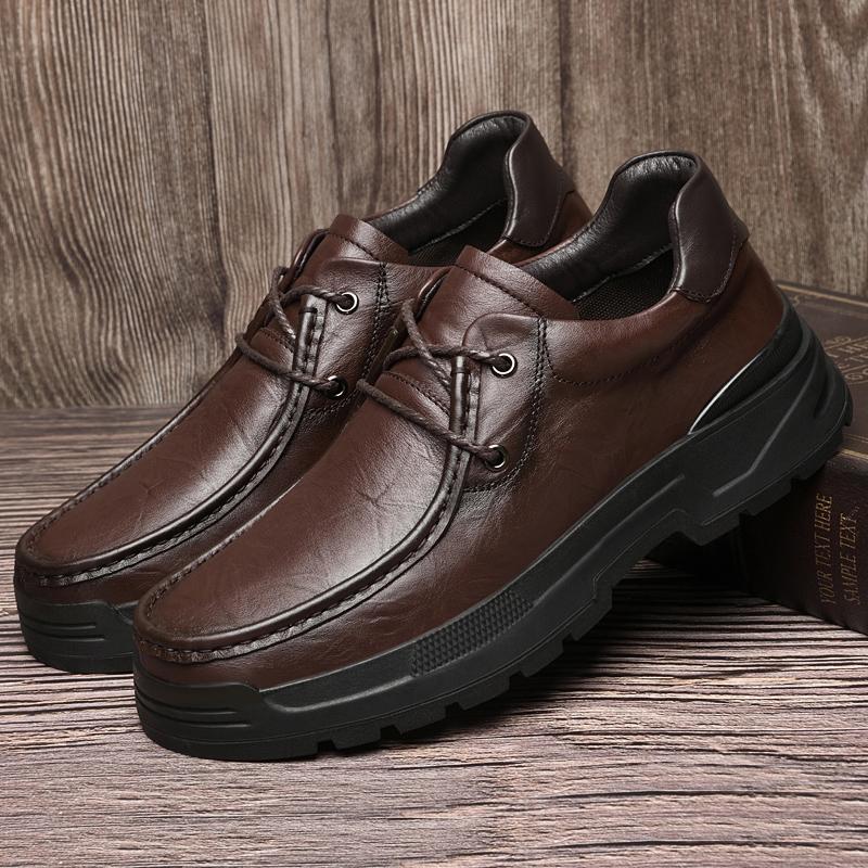 Fashion 2024 Autumn Thick Soled Workwear Shoes for Men Oxford Shoes Trend Casual Shoes Simple Lace Up Men's Genuine Leather Shoes