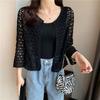 2023 Весенний женский простой вязаный кардиган-шаль - Ажурный дизайн, Короткий, Воздушный, Защита от солнца