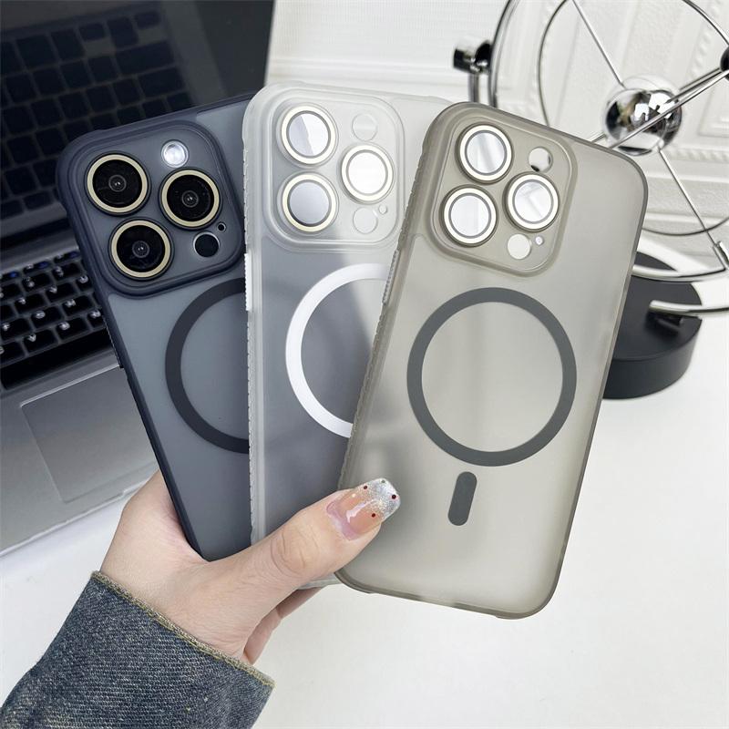 Frosted Translucent MagSafe Phone Case for iPhone 16 15 Pro Max 14 Pro 13 11 12 Trendy Wireless Charging Shockproof Back Cover