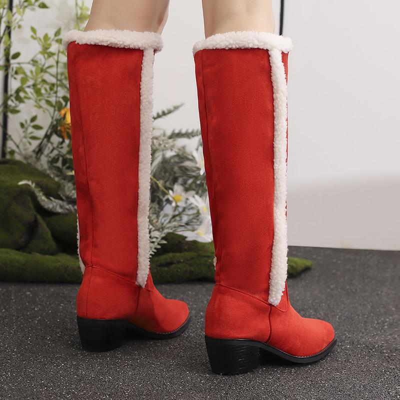 Women's Low-heeled Boots Autumn and Winter New Comfortable and Warm Thick-heeled Large-size Plush Medium Boots