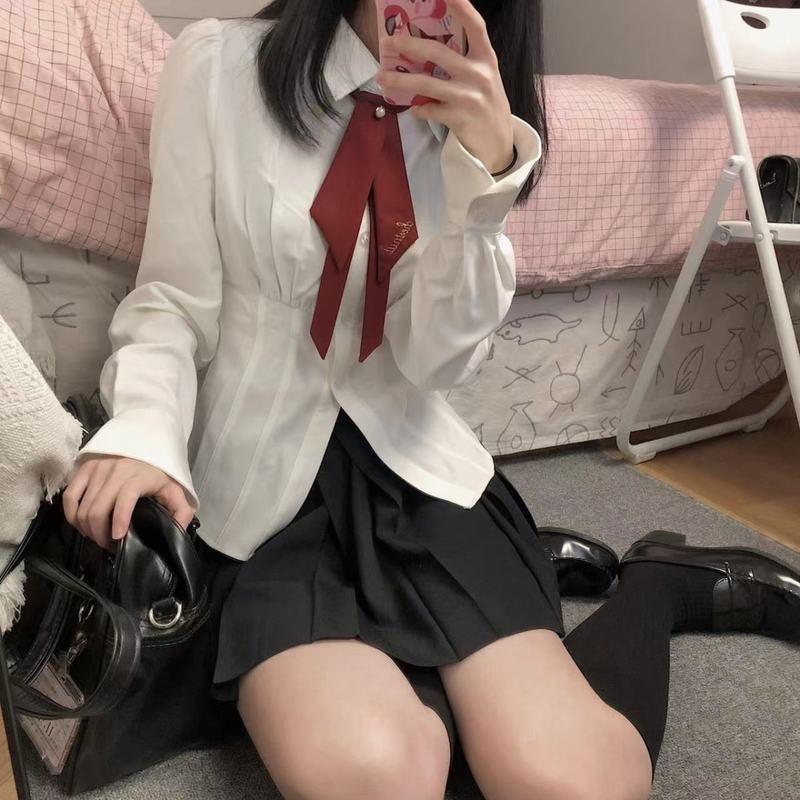 Белые женские блузки, туники, корейская модная рубашка, шикарная Harajuku, элегантная женская повседневная одежда в японском стиле, JK Slim