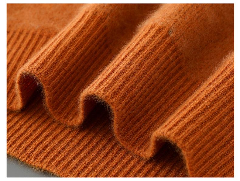 Men's Color Block Wool Sweater: Round Neck, Thick, Simple Design, 100% Pure Cashmere, Perfect for Autumn/Winter.
