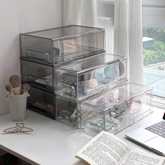 Face Masque Drawer Storage Box Clear PET Large Capacity Multifunctional Stationery Makeup Office Supplies Jewelry Accessories Organizer Container