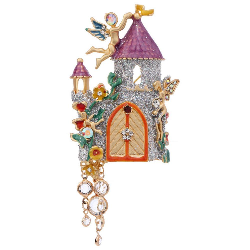 Retro Dreamy Fairy Tale Castle Brooch Elegant Suit Collar Pin Unique Enamel Brooches Daily