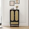 Compact Sideboard (1,1m), Rattan Design, Black, 2 Doors, 1 Drawer, Highboard, Dining Room Cabinet, Bookshelf, - Versatile Storage Solutions