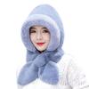 Autumn Winter Warm Hat Plush Lining Windproof Integrated Headwear Scarf for Women Cold Protection 3-in-1 Neck Ears Warmer Plush Hat for Motorcycle EMA