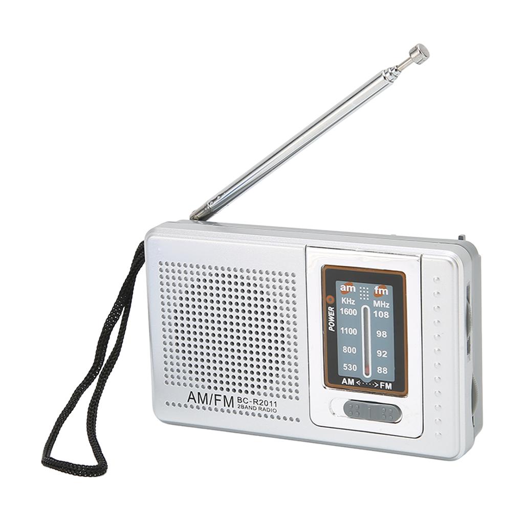AM FM Radio Battery Operated Built In Speaker Portable Pocket Radio for Outdoor Travel Silver Grey