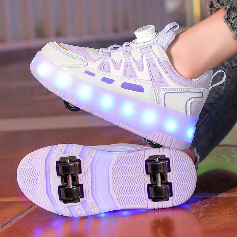 Роликовые кроссовки Детские кроссовки с 4 колесами LED подсветка Светящиеся Детские Светящиеся Модные Уличные Спортивные Обувь Девочки Мальчики Подарки