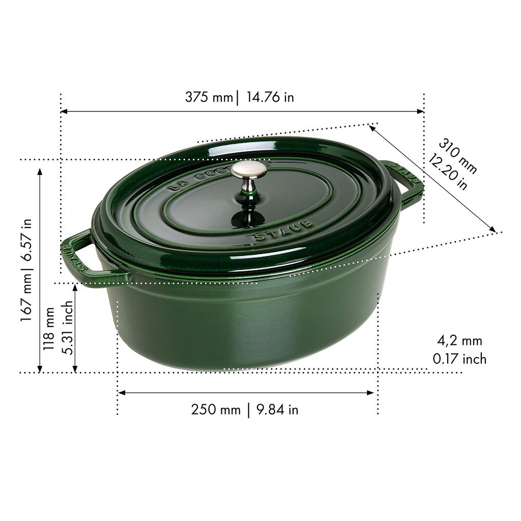 Staub Staub Oval Basil Green Both Hand Enamel Pot IH Compatible Japanese La Cocotte Round "Cocotte 33cm" [Authorized Product] 40509-691
