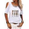Women Casual Off Shoulder T-shirt Summer O Neck Short Sleeve Tee Top Pullover Ladies Fashion Print T-shirt