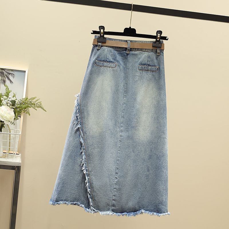 Sexy and Irregular Denim High Waist A-line Skirt with Plus Size for Women