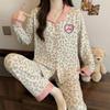High-value simple striped puppy ins imitation cotton lapel cardigan spring new long-sleeved pajamas women's suit