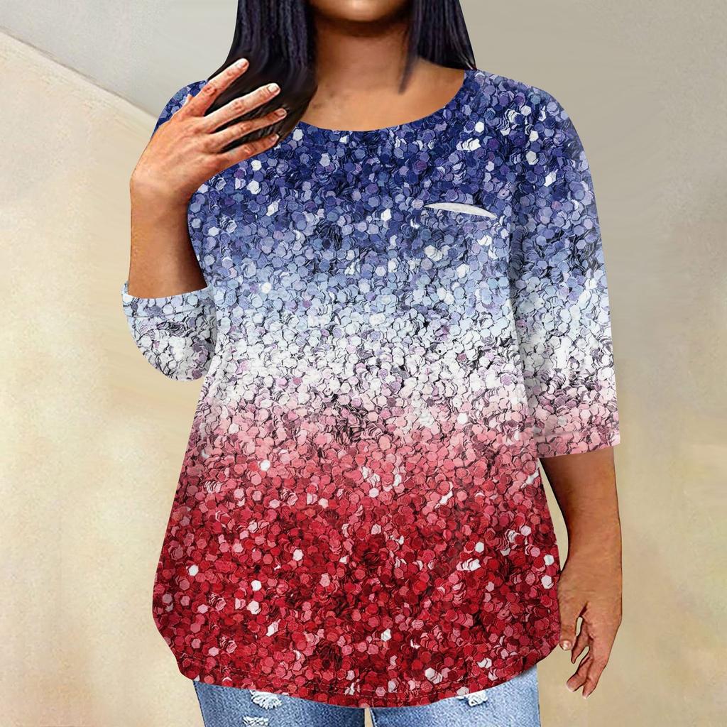 Женский модный повседневный пуловер с круглым вырезом и рукавом три четверти с принтом, топ с рукавами 4/3