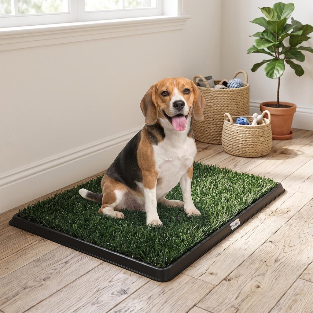 Dog Grass Pee Pad with Tray, Dog Toilet Tray with 2 Artificial Grass Mats, Portable Puppy Training Toilet