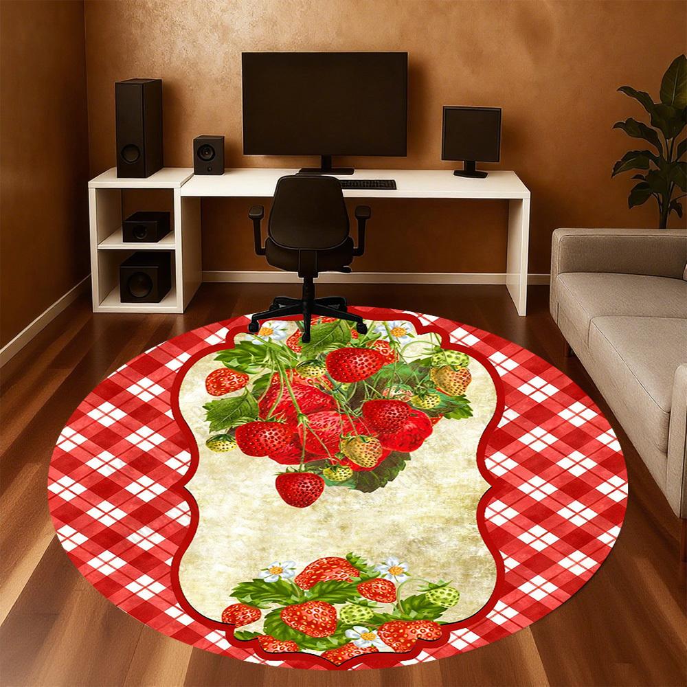 1PC strawberry plaid Office Round Area Rug, Under Office Chairs Bedroom Living Room Home Decor,Carpet for Office, -1110252