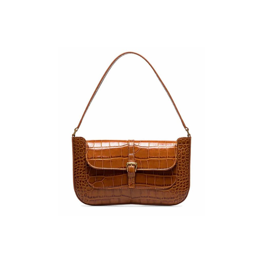 By Far Miranda Vintage Crocodile Pattern Leather Shoulder Bag Women Bags Brown 19FWMDASTNDMED